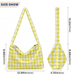 Women Boho Handbag Gingham Plaid Cute Yellow Underarm Bag Tote Bag Shoulder Bag Crossbody Bag Fluffy Cell Phone Purse Lady Tr...