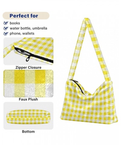 Women Boho Handbag Gingham Plaid Cute Yellow Underarm Bag Tote Bag Shoulder Bag Crossbody Bag Fluffy Cell Phone Purse Lady Tr...