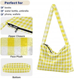 Women Boho Handbag Gingham Plaid Cute Yellow Underarm Bag Tote Bag Shoulder Bag Crossbody Bag Fluffy Cell Phone Purse Lady Tr...