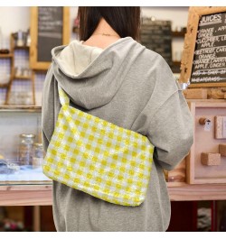 Women Boho Handbag Gingham Plaid Cute Yellow Underarm Bag Tote Bag Shoulder Bag Crossbody Bag Fluffy Cell Phone Purse Lady Tr...