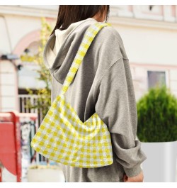 Women Boho Handbag Gingham Plaid Cute Yellow Underarm Bag Tote Bag Shoulder Bag Crossbody Bag Fluffy Cell Phone Purse Lady Tr...