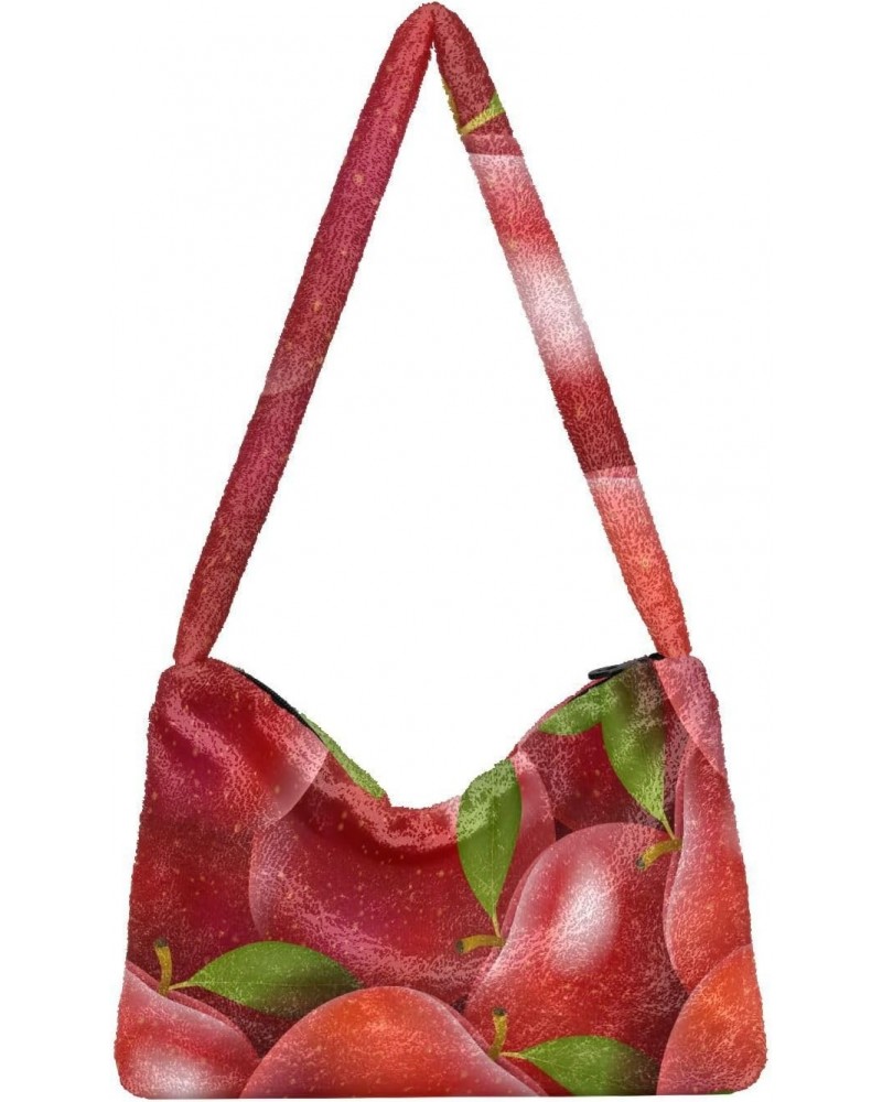 Fruits Furry Tote Bag for Women Crossbody Bag Shoulder Bag Purse Tote Handbag with Zipper for Autumn Winter $11.75 Totes