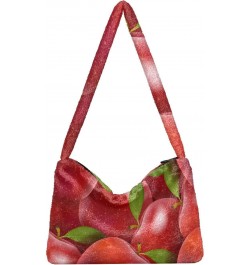 Fruits Furry Tote Bag for Women Crossbody Bag Shoulder Bag Purse Tote Handbag with Zipper for Autumn Winter $11.75 Totes