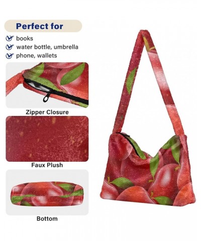 Fruits Furry Tote Bag for Women Crossbody Bag Shoulder Bag Purse Tote Handbag with Zipper for Autumn Winter $11.75 Totes