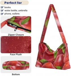 Fruits Furry Tote Bag for Women Crossbody Bag Shoulder Bag Purse Tote Handbag with Zipper for Autumn Winter $11.75 Totes