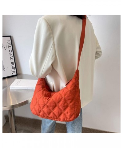 Quilted Tote Bags for Women trendy bags Lightweight Puffer Tote Bag Cotton Padded Shoulder Bag Lattice B-orange $14.03 Totes