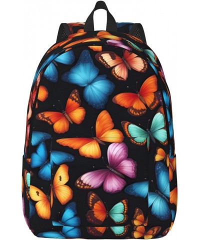 Colorful Butterfly Print Lightweight Travel Canvas Backpack Casual Daypack For Men Women Work, Sports, Beach Black Small $18....