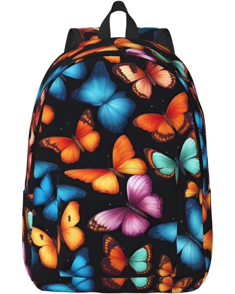 Colorful Butterfly Print Lightweight Travel Canvas Backpack Casual Daypack For Men Women Work, Sports, Beach Black Small $18....