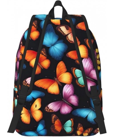 Colorful Butterfly Print Lightweight Travel Canvas Backpack Casual Daypack For Men Women Work, Sports, Beach Black Small $18....