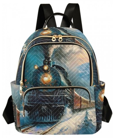 Medium Fashion Backpack for Women Vintage Winter Train Print Ladies Travel Daypack Aesthetic Shoulder Bag 10.2×5.1×12.5 IN $1...