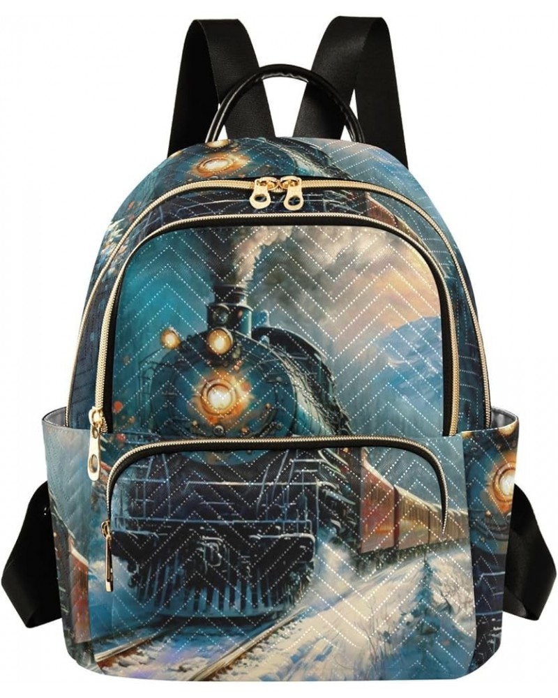 Medium Fashion Backpack for Women Vintage Winter Train Print Ladies Travel Daypack Aesthetic Shoulder Bag 10.2×5.1×12.5 IN $1...