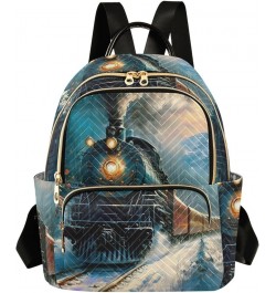 Medium Fashion Backpack for Women Vintage Winter Train Print Ladies Travel Daypack Aesthetic Shoulder Bag 10.2×5.1×12.5 IN $1...