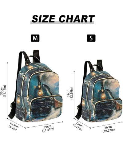 Medium Fashion Backpack for Women Vintage Winter Train Print Ladies Travel Daypack Aesthetic Shoulder Bag 10.2×5.1×12.5 IN $1...