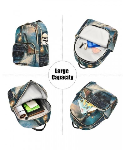 Medium Fashion Backpack for Women Vintage Winter Train Print Ladies Travel Daypack Aesthetic Shoulder Bag 10.2×5.1×12.5 IN $1...