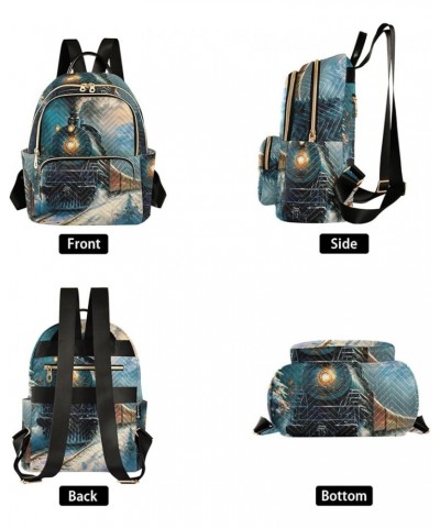 Medium Fashion Backpack for Women Vintage Winter Train Print Ladies Travel Daypack Aesthetic Shoulder Bag 10.2×5.1×12.5 IN $1...