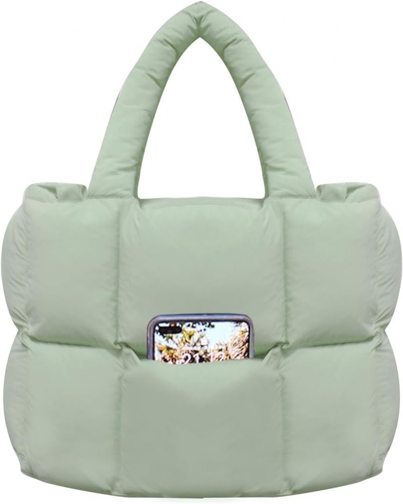 women large puffer purse puffy tote bags dupes light weight handmade nylon bag woven shoulder handbag Light Green $21.82 Shou...