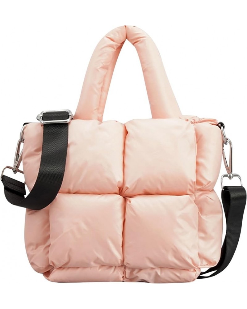 Ladies Small Quilted Tote Bag Winter Soft Quilted Shoulder Bag Down Shoulder Bag Ladies Handbag Men Bags Shoulder Pink $12.42...