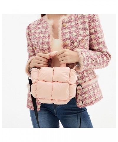 Ladies Small Quilted Tote Bag Winter Soft Quilted Shoulder Bag Down Shoulder Bag Ladies Handbag Men Bags Shoulder Pink $12.42...