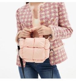 Ladies Small Quilted Tote Bag Winter Soft Quilted Shoulder Bag Down Shoulder Bag Ladies Handbag Men Bags Shoulder Pink $12.42...