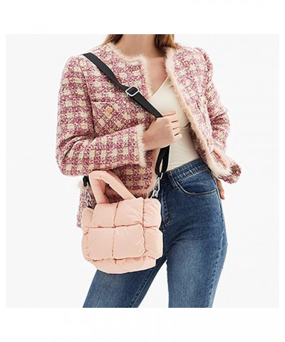 Ladies Small Quilted Tote Bag Winter Soft Quilted Shoulder Bag Down Shoulder Bag Ladies Handbag Men Bags Shoulder Pink $12.42...