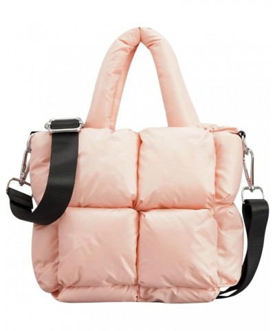 Ladies Small Quilted Tote Bag Winter Soft Quilted Shoulder Bag Down Shoulder Bag Ladies Handbag Men Bags Shoulder Pink $12.42...