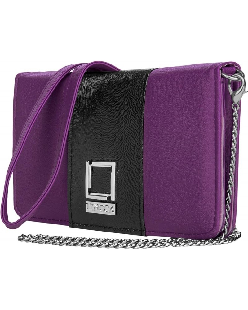 6.75-inch Beige Gold Crossbody Cell Phone Wallet Clutch with Chain Strap for Phones Up to 6.75 Purple/Black $16.49 Clutches