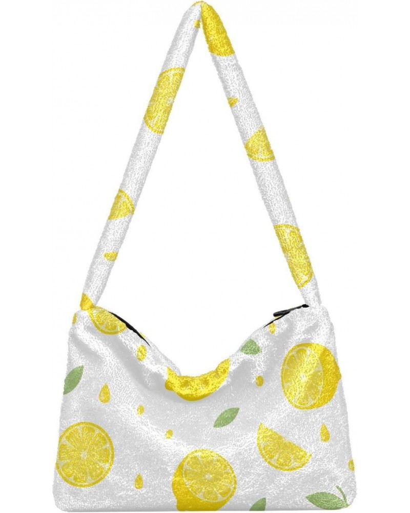 Summer Lemon Tote Handbags for Women Ultra Soft Fluffy Shoulder Bag with Zipper Fashion Durable Hobo Bag for Concert Picnic $...