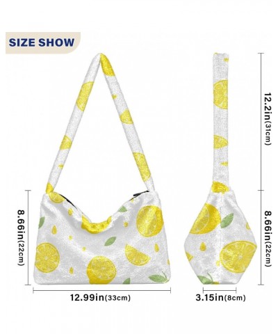 Summer Lemon Tote Handbags for Women Ultra Soft Fluffy Shoulder Bag with Zipper Fashion Durable Hobo Bag for Concert Picnic $...