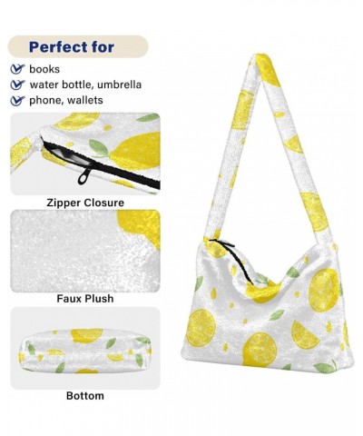 Summer Lemon Tote Handbags for Women Ultra Soft Fluffy Shoulder Bag with Zipper Fashion Durable Hobo Bag for Concert Picnic $...