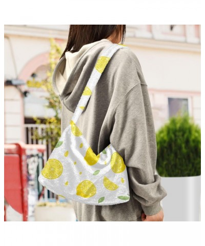 Summer Lemon Tote Handbags for Women Ultra Soft Fluffy Shoulder Bag with Zipper Fashion Durable Hobo Bag for Concert Picnic $...