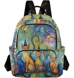 Quilted Backpack for Women Sunflowers at Starry Night Fashion Backpack for Women Travel Backpack with Luggage Strap Magic Cat...