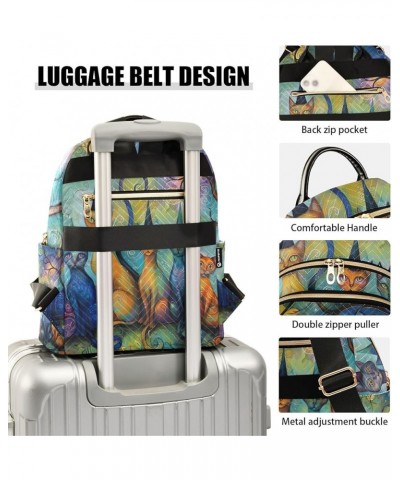 Quilted Backpack for Women Sunflowers at Starry Night Fashion Backpack for Women Travel Backpack with Luggage Strap Magic Cat...