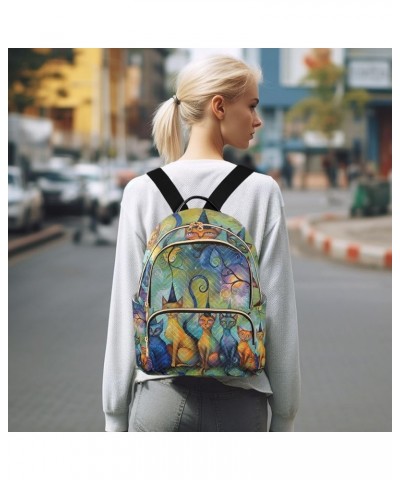 Quilted Backpack for Women Sunflowers at Starry Night Fashion Backpack for Women Travel Backpack with Luggage Strap Magic Cat...