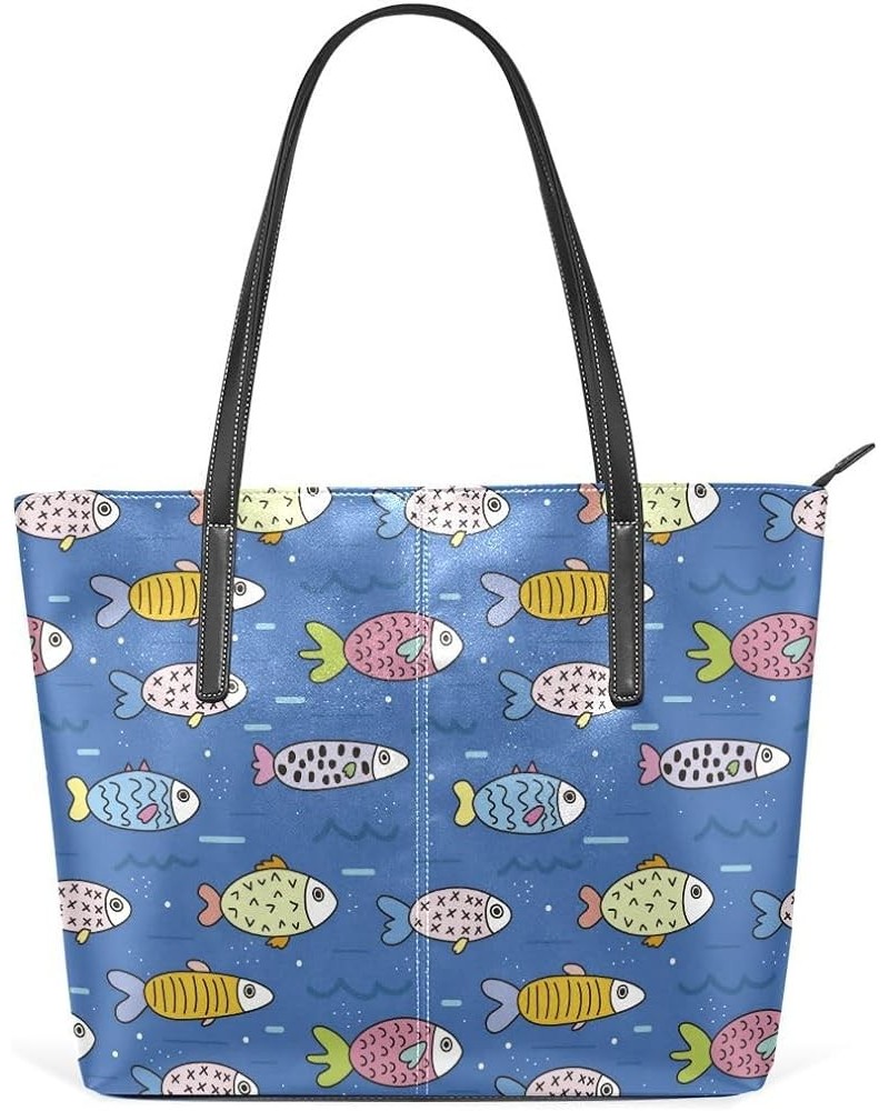 Handbags for Women Tote Bags with 11.08"(L) x 3.54"(W) x 11.02"(W) - Many Fish Marine Life Fish Cartoon $19.77 Totes