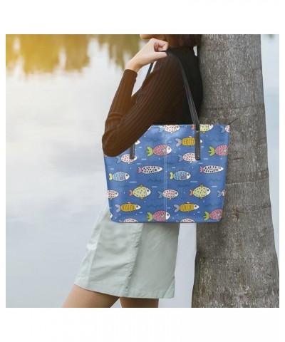 Handbags for Women Tote Bags with 11.08"(L) x 3.54"(W) x 11.02"(W) - Many Fish Marine Life Fish Cartoon $19.77 Totes