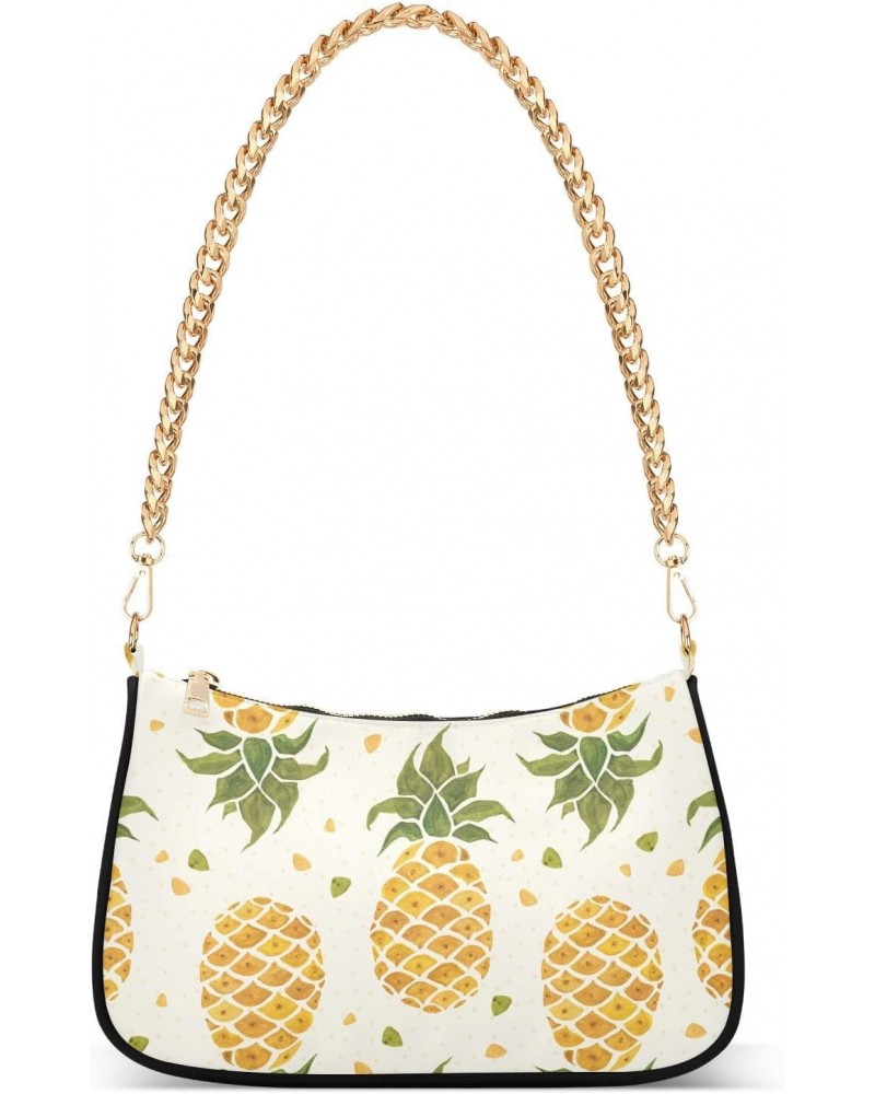 Cute Yellow Pineapples Palm Leaves Shoulder Bag for Women Hobo Bags Small Chain Shoulder Bags Clutch Handbag Tote Crossbody B...