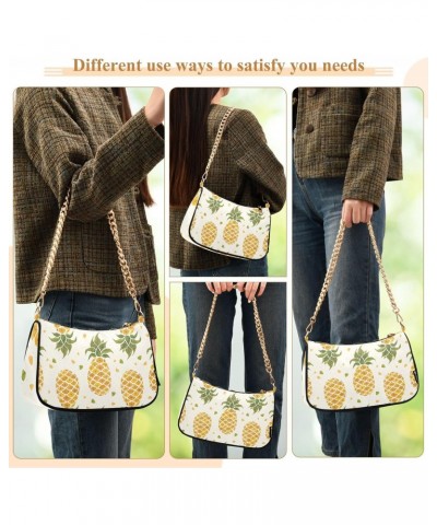 Cute Yellow Pineapples Palm Leaves Shoulder Bag for Women Hobo Bags Small Chain Shoulder Bags Clutch Handbag Tote Crossbody B...