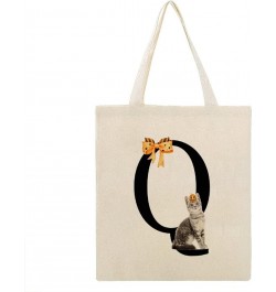 Monogram Initial U Halloween Cat Pumpkin Canvas Tote Bag with Handle Cute Book Bag Shopping Shoulder Bag for Women Girls Styl...