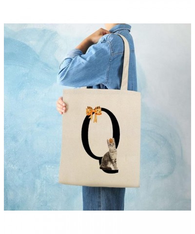 Monogram Initial U Halloween Cat Pumpkin Canvas Tote Bag with Handle Cute Book Bag Shopping Shoulder Bag for Women Girls Styl...