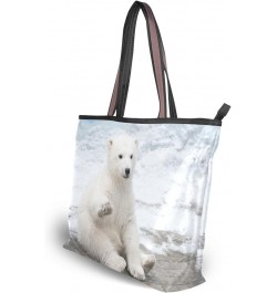 Cooper girl Cute Polar Bear Tote Bag Top Handle Handbag Shoulder Bag Large Capacity $21.50 Totes