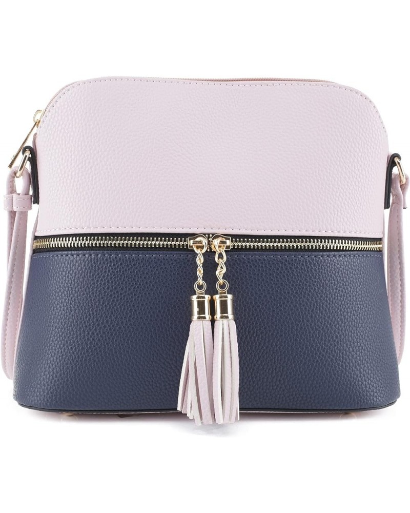 Lunar Lightweight Medium Dome Crossbody Bag Shoulder Bag with Tassel | Zipper Pocket | Adjustable Strap Blush / Navy 1 $12.45...