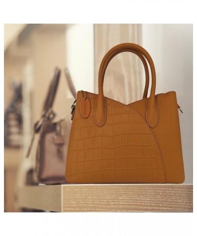 Medium Leather Tote Bags for Women Genuine Leather Handbag Crossbody Bag with Zipper Brown B9 $48.87 Totes