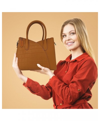 Medium Leather Tote Bags for Women Genuine Leather Handbag Crossbody Bag with Zipper Brown B9 $48.87 Totes