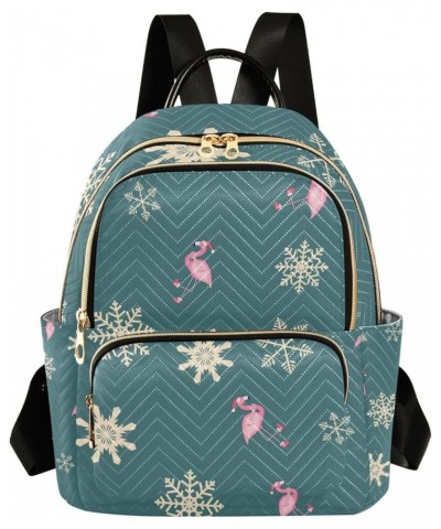 Christmas Women Backpack Flamingo Golden Snowflake Anti-Theft Travel Backpack with Luggage Belt Durable Lightweight Handbag L...