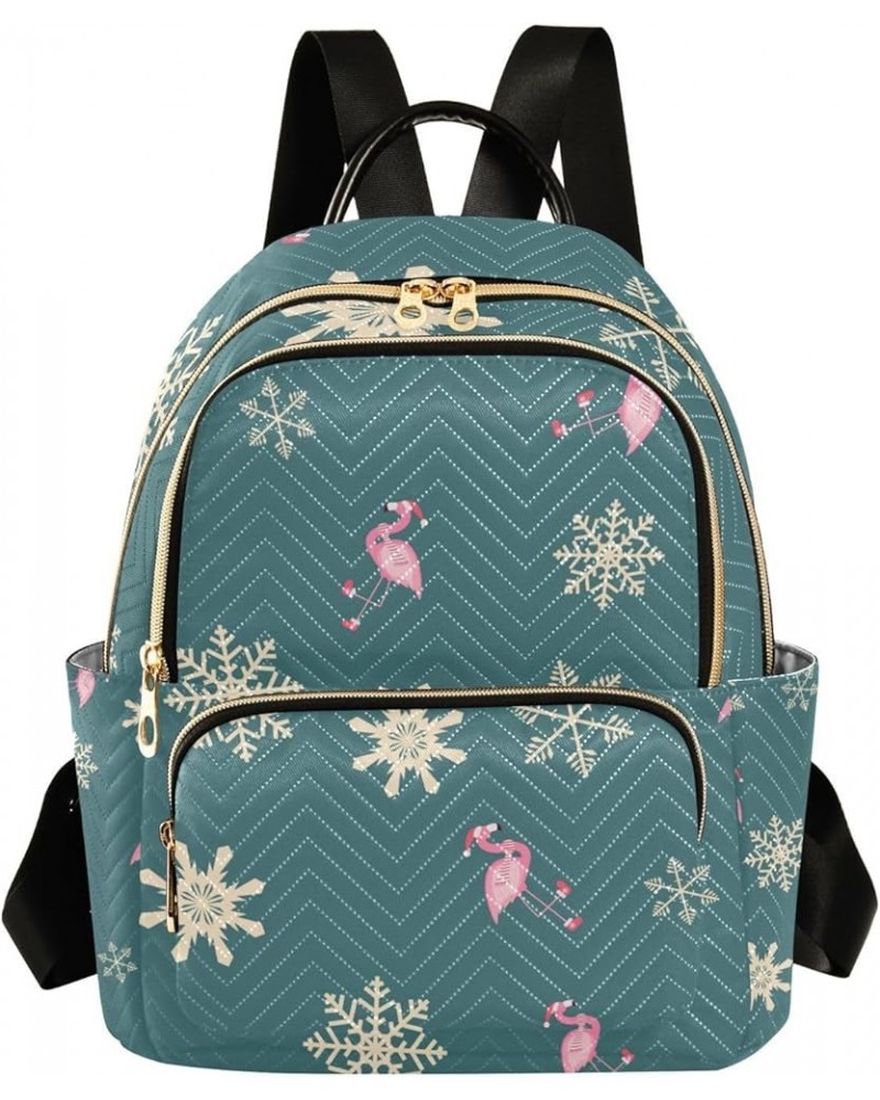 Christmas Women Backpack Flamingo Golden Snowflake Anti-Theft Travel Backpack with Luggage Belt Durable Lightweight Handbag L...