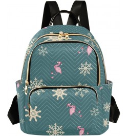 Christmas Women Backpack Flamingo Golden Snowflake Anti-Theft Travel Backpack with Luggage Belt Durable Lightweight Handbag L...