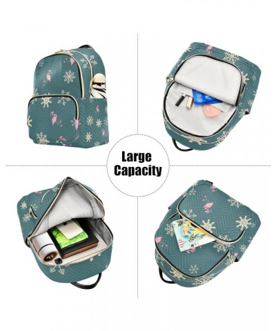 Christmas Women Backpack Flamingo Golden Snowflake Anti-Theft Travel Backpack with Luggage Belt Durable Lightweight Handbag L...