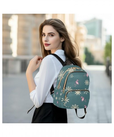 Christmas Women Backpack Flamingo Golden Snowflake Anti-Theft Travel Backpack with Luggage Belt Durable Lightweight Handbag L...