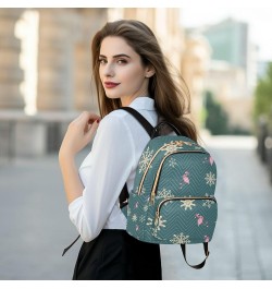 Christmas Women Backpack Flamingo Golden Snowflake Anti-Theft Travel Backpack with Luggage Belt Durable Lightweight Handbag L...