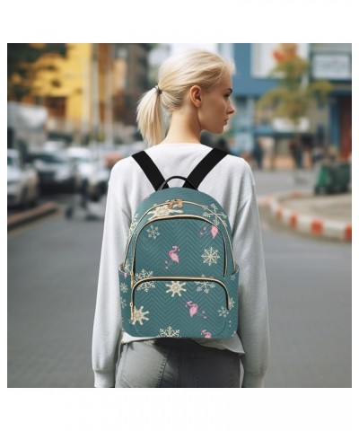 Christmas Women Backpack Flamingo Golden Snowflake Anti-Theft Travel Backpack with Luggage Belt Durable Lightweight Handbag L...